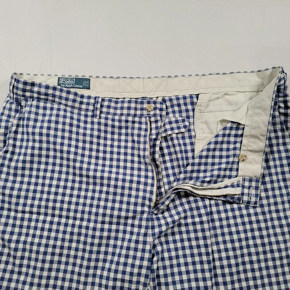 Polo Ralph Lauren Shorts Mens 46 Big Blue White Gingham Plaid‎ Cotton Classic